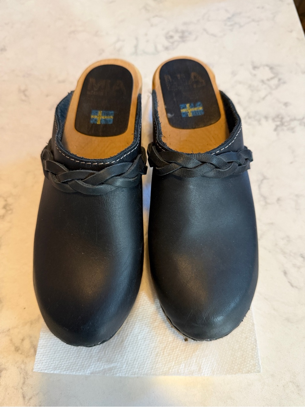 MIA Black Braided Leather Clogs